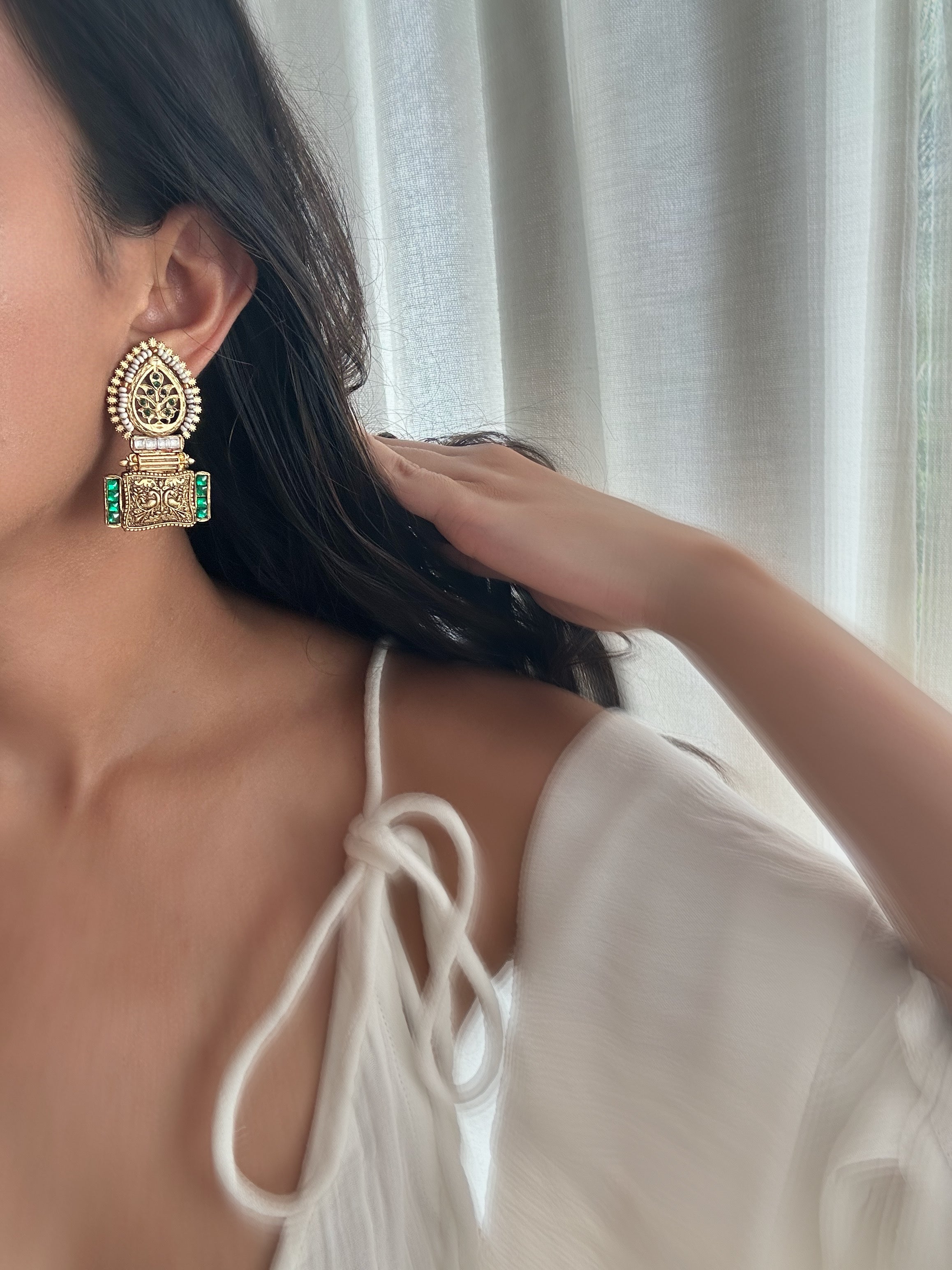 Pink - Diya Handcrafted GS Fabart Phool Kali Earrings